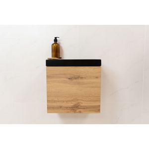 Sanigoods Minimo toiletmeubel 40cm dakota oak met matzwarte fontein zonder kraangat