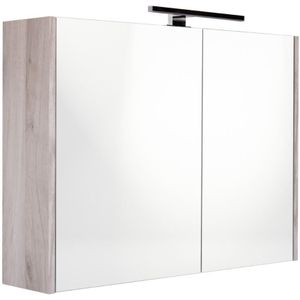 Best Design Happy spiegelkast met verlichting 80x60cm eiken grijs