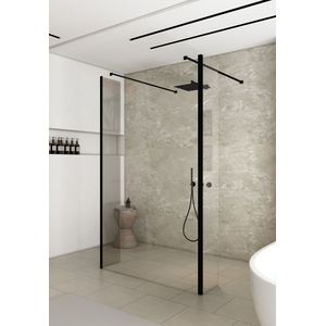 Saniclear Redro vrijstaande douchewand 90cm met zijwanden van 30cm zwart mat