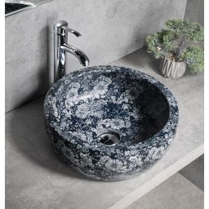 Sapho Priori waskom rond 40cm wit-blauw met decoratie