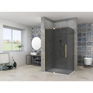 Van Rijn ST08 hoekcabine met draaideur rook glas 130x120cm messing