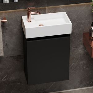 Fontana Alaska toiletmeubel mat zwart 40x22cm met solid surface fontein links