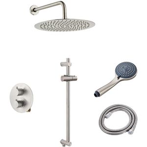 Saniclear Exclusive inbouw regendouche 30cm rond met wandarm, 3 standen handdouche en glijstang RVS