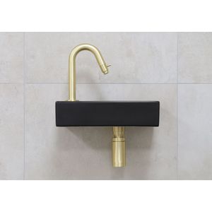 Mueller Mini Rhea fonteinset zwart met gebogen fonteinkraan links in kleur goud