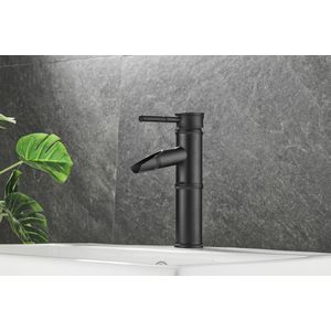 Saniclear Bamboo wastafelkraan met waterval uitloop zwart