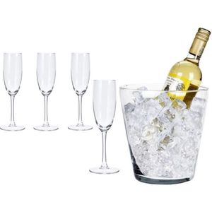 Luxe Champagneset van Kristal glas – Champagneglazen - Set van 5 – Inclusief Wijnkoeler