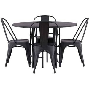 Copenhagen eethoek tafel zwart en 4 Tempe stoelen zwart.
