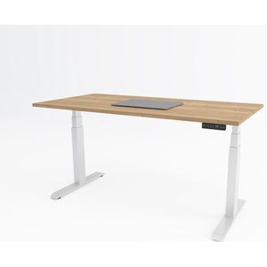 Tri-desk Premium | Elektrisch zit-sta bureau | Wit onderstel | Halifax eiken blad | 140 x 80 cm
