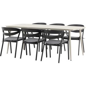 Lina tuinmeubelset tafel 200x90cm, 6 stoelen Wear, beige,zwart.