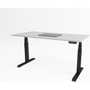 Tri-desk Premium | Elektrisch zit-sta bureau | Zwart onderstel | Grijs blad | 160 x 80 cm