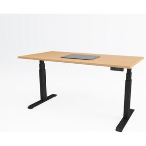 Tri-desk Premium | Elektrisch zit-sta bureau | Zwart onderstel | Beuken blad | 200 x 80 cm