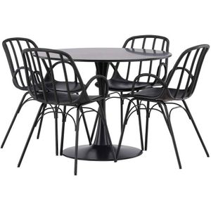 Glade eethoek tafel zwart en 4 Dyrön stoelen zwart.