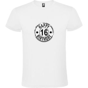 Wit T-Shirt met “ Happy Birthday 16 “ print  Zwart Size M