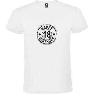 Wit T-Shirt met “ Happy Birthday 18 “ print  Zwart Size XL