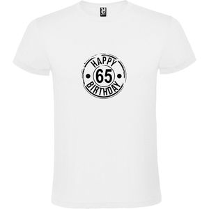 Wit T-Shirt met “ Happy Birthday 65 “ print  Zwart Size XS