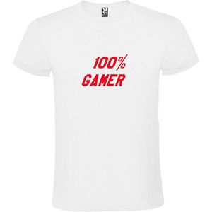 Wit T-Shirt met “ 100 % Gamer “ afbeelding Rood Size XS