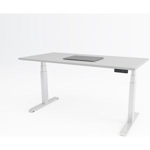 Tri-desk Premium | Elektrisch zit-sta bureau | Wit onderstel | Grijs blad | 180 x 80 cm
