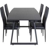 IncaBLBL eethoek eetkamertafel uitschuifbare tafel lengte cm 160 / 200 zwart en 4 Slim High Back eetkamerstal PU