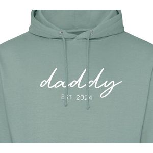 Hoodie heren met capuchon - Sweater heren capuchon - Cadeau papa - Cadeau papa kerst - Cadeau papa vaderdag - Daddy est 2024 - Olijfgroen L