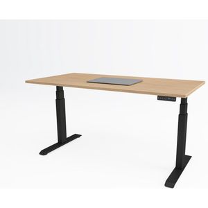 Tri-desk Premium | Elektrisch zit-sta bureau | Zwart onderstel | Havana blad | 180 x 80 cm
