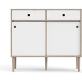 Penny dressoir 2 schuifdeuren en 2 laden Hickory decor en mat wit.