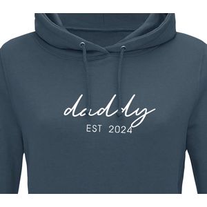 Hoodie heren met capuchon - Sweater heren capuchon - Cadeau papa - Cadeau papa kerst - Cadeau papa vaderdag - Daddy est 2024 - Blauwgrijs L