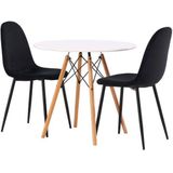 Danburi eethoek tafel wit en 2 Polar stoelen zwart.