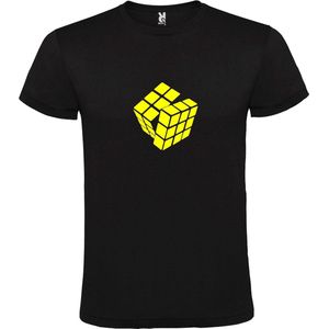 Zwart T-Shirt met “ Rubik's Kubus “ afbeelding Neon Geel Size XXXXXL