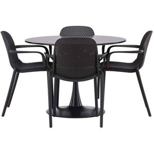 Glade eethoek tafel zwart en 4 baltimore stoelen zwart.