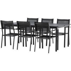 Modena tuinmeubelset tafel 200x100cm, 6 stoelen Copacabana, zwart,zwart.