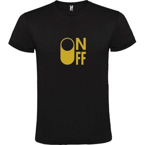 Zwart T-Shirt met “ On/Off Button ON “ afbeelding Goud Size L