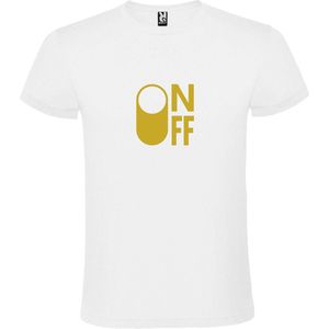 Wit T-Shirt met “ On/Off Button ON “ afbeelding Goud Size XXL