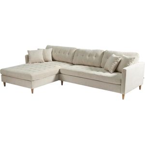 Marino Deluxe bank met chaise longue rechts of links gedraaid met kussens fluweel zandkleurig.