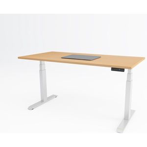 Tri-desk Premium | Elektrisch zit-sta bureau | Wit onderstel | Beuken blad | 200 x 80 cm
