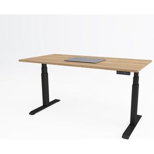 Tri-desk Premium | Elektrisch zit-sta bureau | Zwart onderstel | Halifax eiken blad | 180 x 80 cm