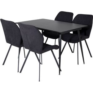 SilarBLExt eethoek eetkamertafel uitschuifbare tafel lengte cm 120 / 160 zwart en 4 Gemma eetkamerstal zwart.