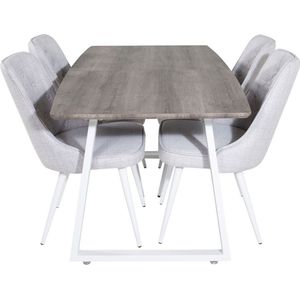 IncaNAWH eethoek eetkamertafel uitschuifbare tafel lengte cm 160 / 200 el hout decor grijs en 4 Velvet Deluxe eetkamerstal lichtgrijs, wit.