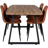 IncaNABL eethoek eetkamertafel uitschuifbare tafel lengte cm 160 / 200 el hout decor en 4 Polar eetkamerstal PU