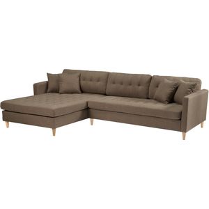 Marino Deluxe bank met chaise longue rechts of links gedraaid met kussens stof bruin.