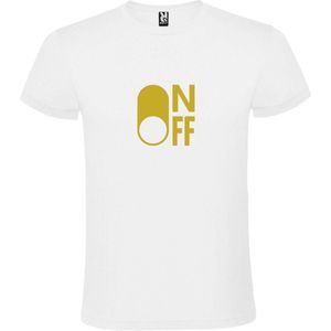 Wit T-Shirt met “ On/Off Button OFF “ afbeelding Goud Size XXXL