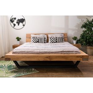 Bed van hout en staal - Bed Baarle Nasau - wood and steel - Inclusief Hoofdbord en doorlopend nachtkastje - 160 x 200