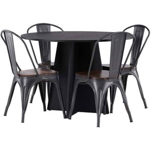 Bootcut eethoek tafel zwart en 4 Tempe stoelen dunkergrijs.