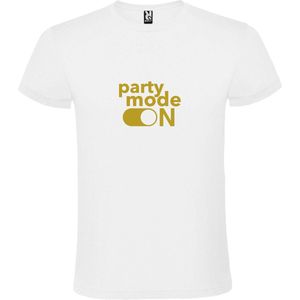 Wit T-Shirt met “ Party Mode On “ afbeelding Goud Size XL