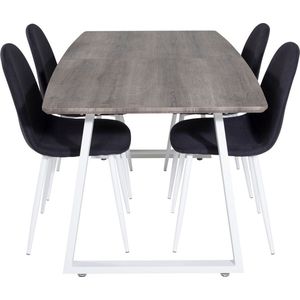 IncaNAWH eethoek eetkamertafel uitschuifbare tafel lengte cm 160 / 200 el hout decor grijs en 4 Polar eetkamerstal zwart, wit.