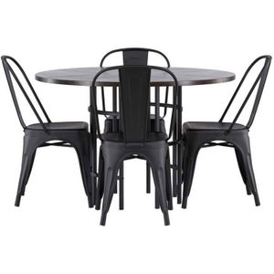 Copenhagen eethoek tafel mokka en 4 Tempe stoelen zwart.