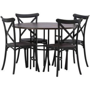 Copenhagen eethoek tafel mokka en 4 Crosett stoelen zwart.