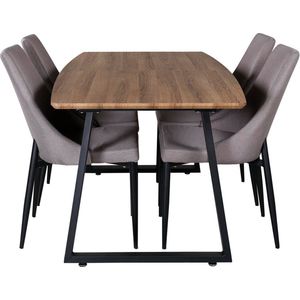 IncaNABL eethoek eetkamertafel uitschuifbare tafel lengte cm 160 / 200 el hout decor en 4 Leone 2.0 eetkamerstal grijs, zwart.