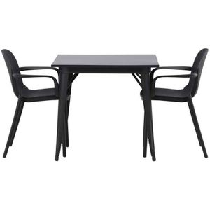 Tempe eethoek tafel zwart en 2 baltimore stoelen zwart.