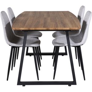IncaNABL eethoek eetkamertafel uitschuifbare tafel lengte cm 160 / 200 el hout decor en 4 Polar Diamond eetkamerstal grijs.