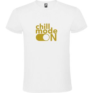 Wit T-Shirt met “ Chill Mode On “ afbeelding Goud Size XXXL